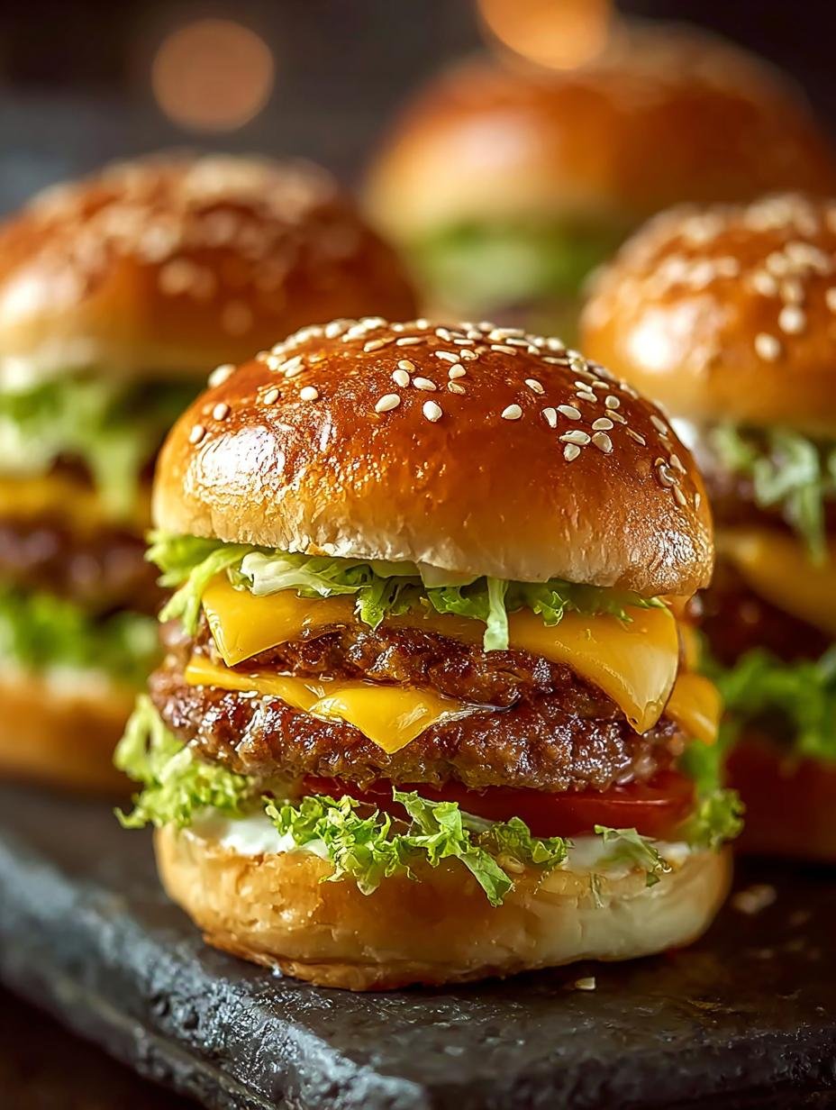 Irresistible Big Mac Sliders fresh from the oven on a serving platter