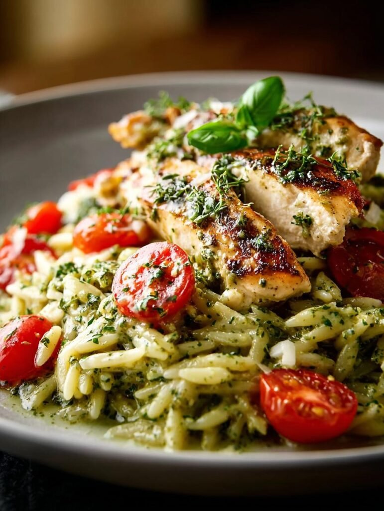 Creamy Pesto Chicken Orzo