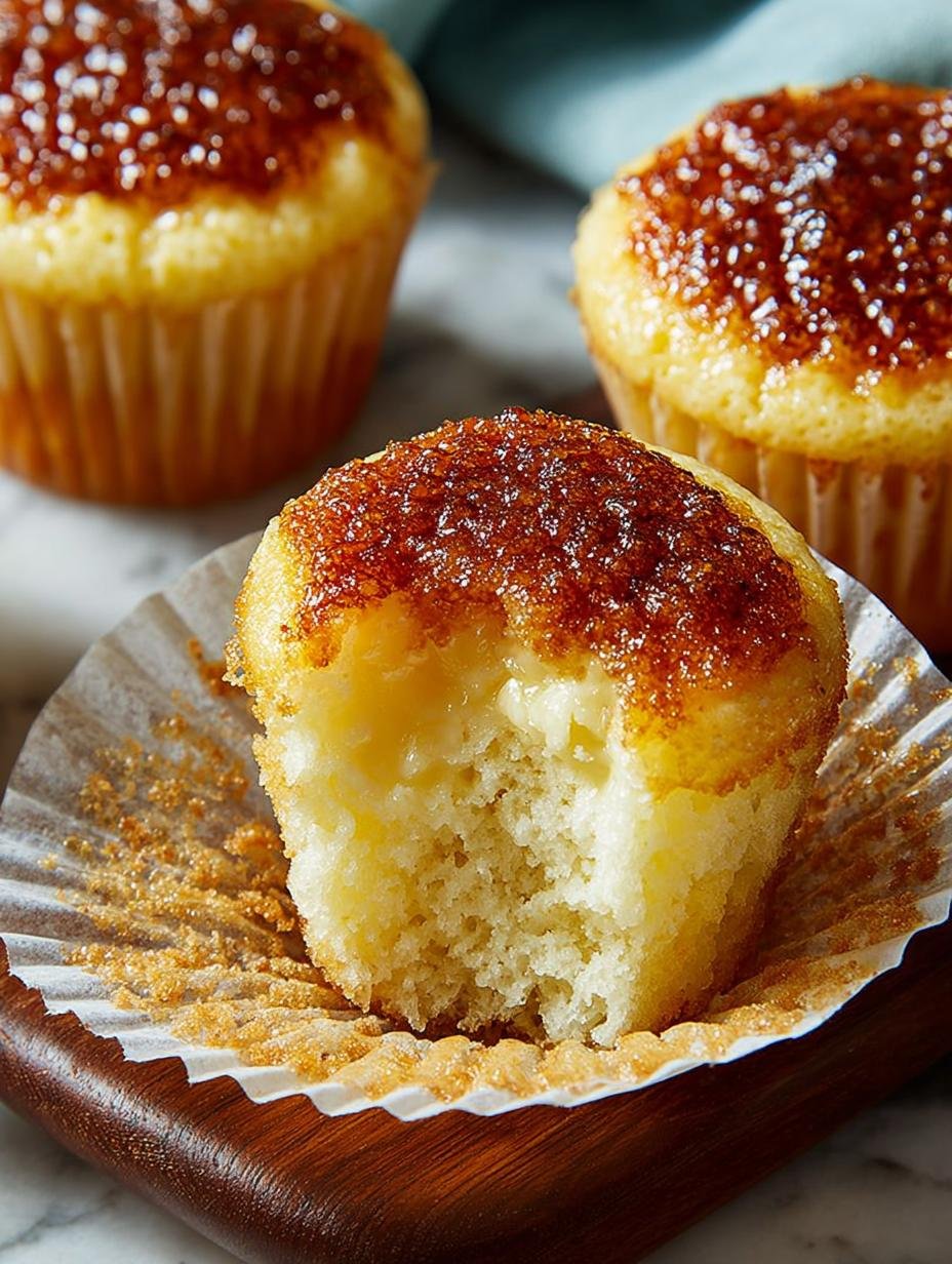 Irresistible Creme Brulee Cupcakes fresh from the oven on a cooling rack