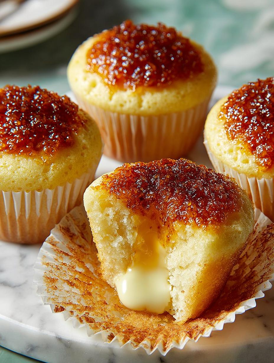 Delicious Creme Brulee Cupcakes with caramelized sugar topping