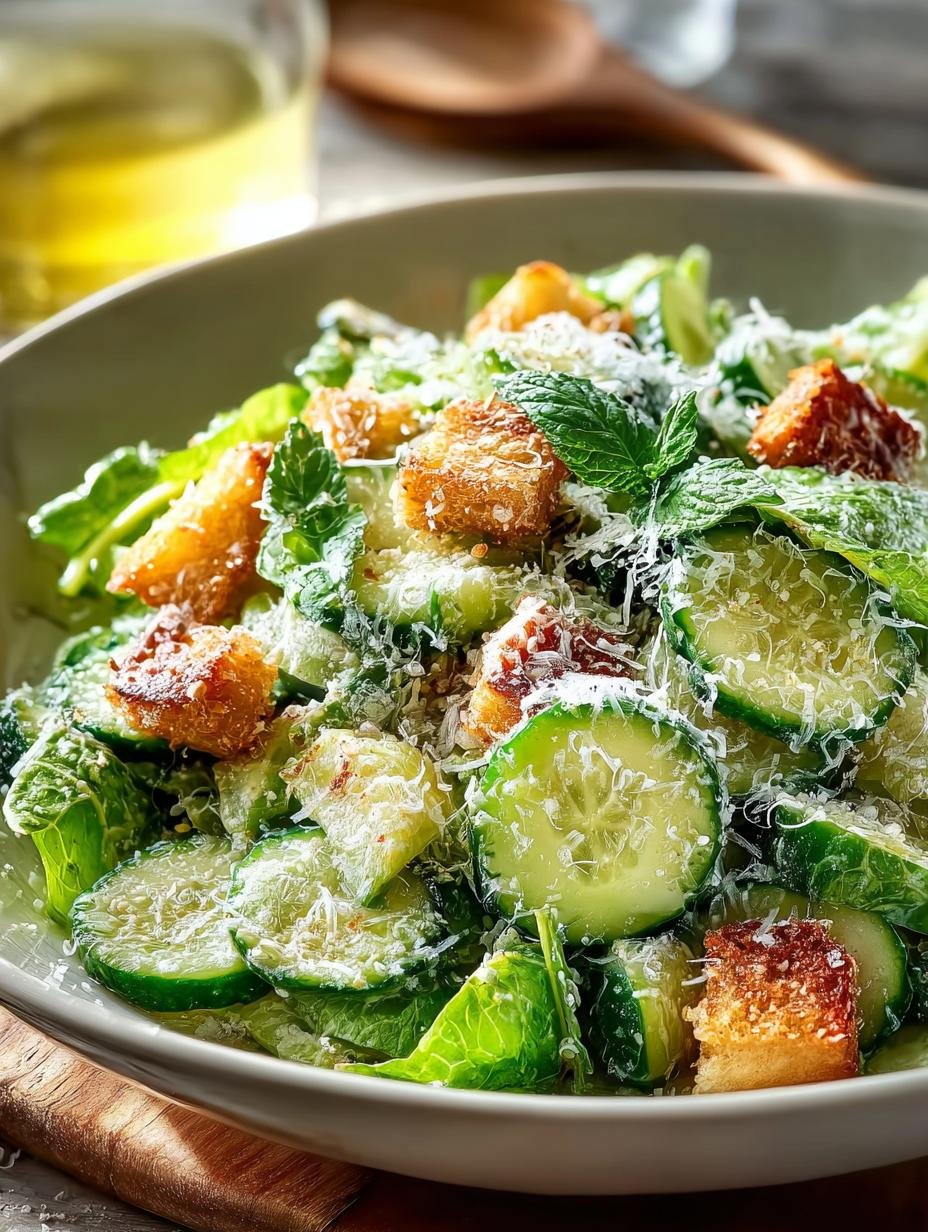 Cucumber Caesar Salad Refreshing Delight for Summer - Cucumber Caesar Salad Refreshing - main visual representation