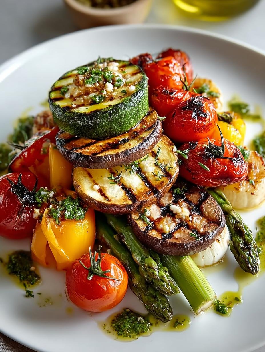 Grilled Vegetables with Bold Basil Garlic Sauce - Grilled Vegetables - main visual representation