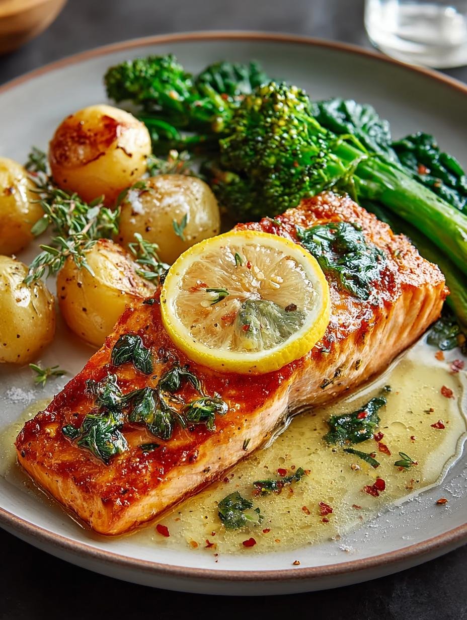 Lemon Butter Salmon with Crispy Potatoes & Broccoli Delight - Lemon Butter Salmon with - main visual representation