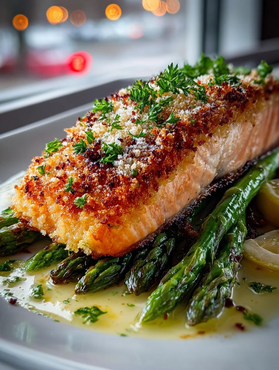 Delicious Parmesan Crusted Baked Salmon with Asparagus - Parmesan Crusted Baked Salmon - main visual representation