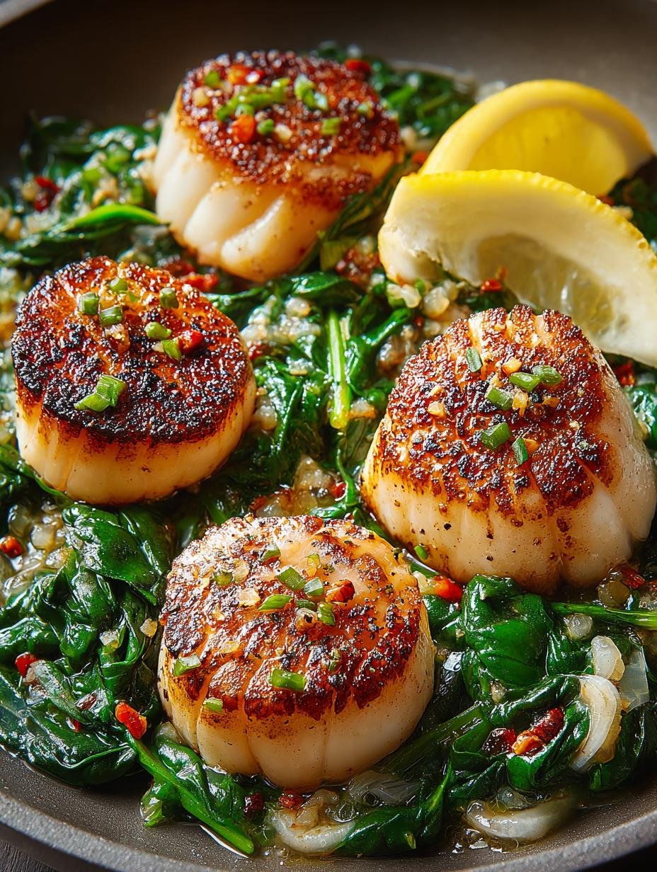 30-Minute Seared Scallops with Spinach for Dinner - Seared Scallops with Spinach - main visual representation