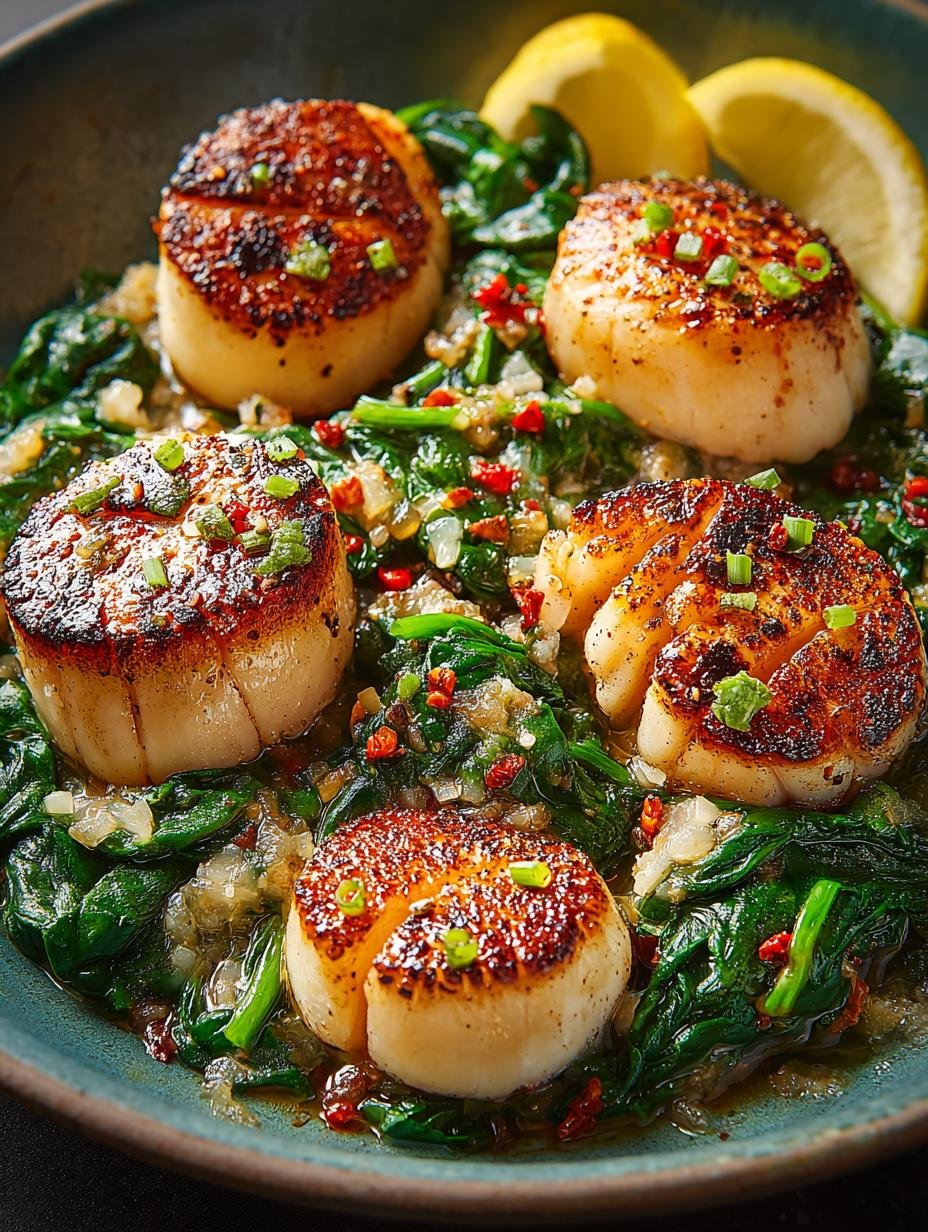 Seared Scallops with Spinach