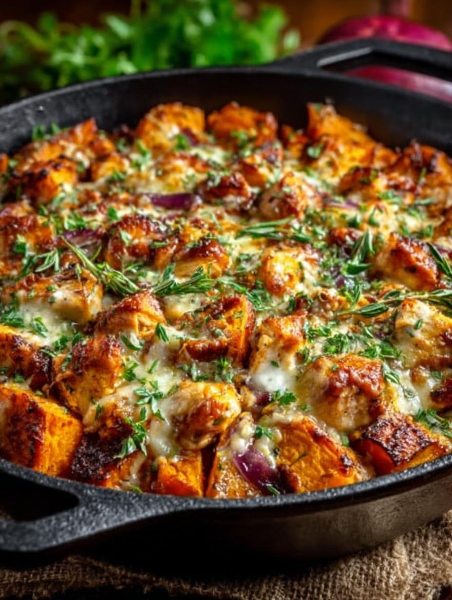 Sweet Potato Skillet with BBQ Chicken & Cheese Delight - Sweet Potato Skillet with - main visual representation