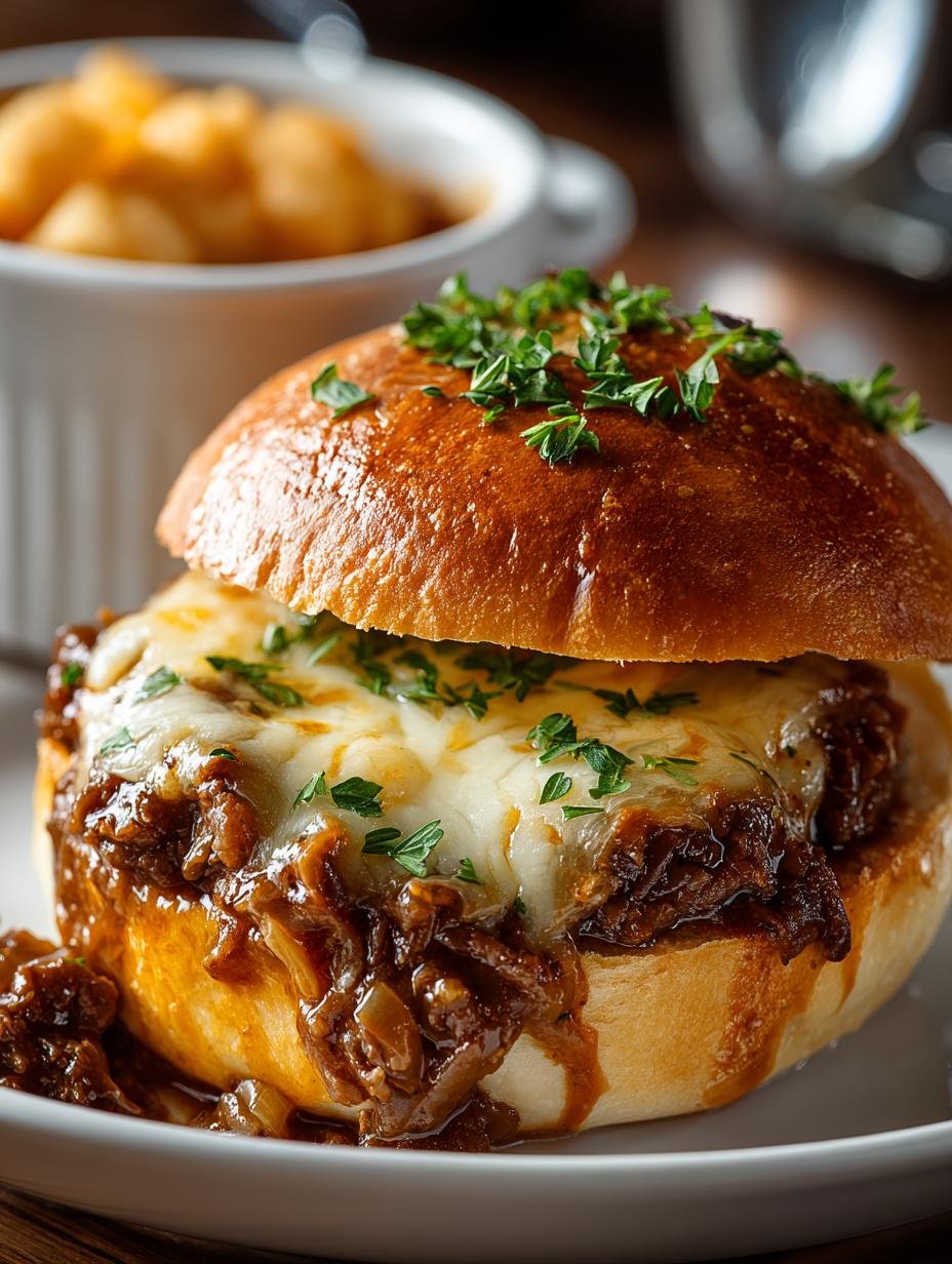 French Onion Beef Sloppy with Melted Cheese Magic - French Onion Beef Sloppy - main visual representation