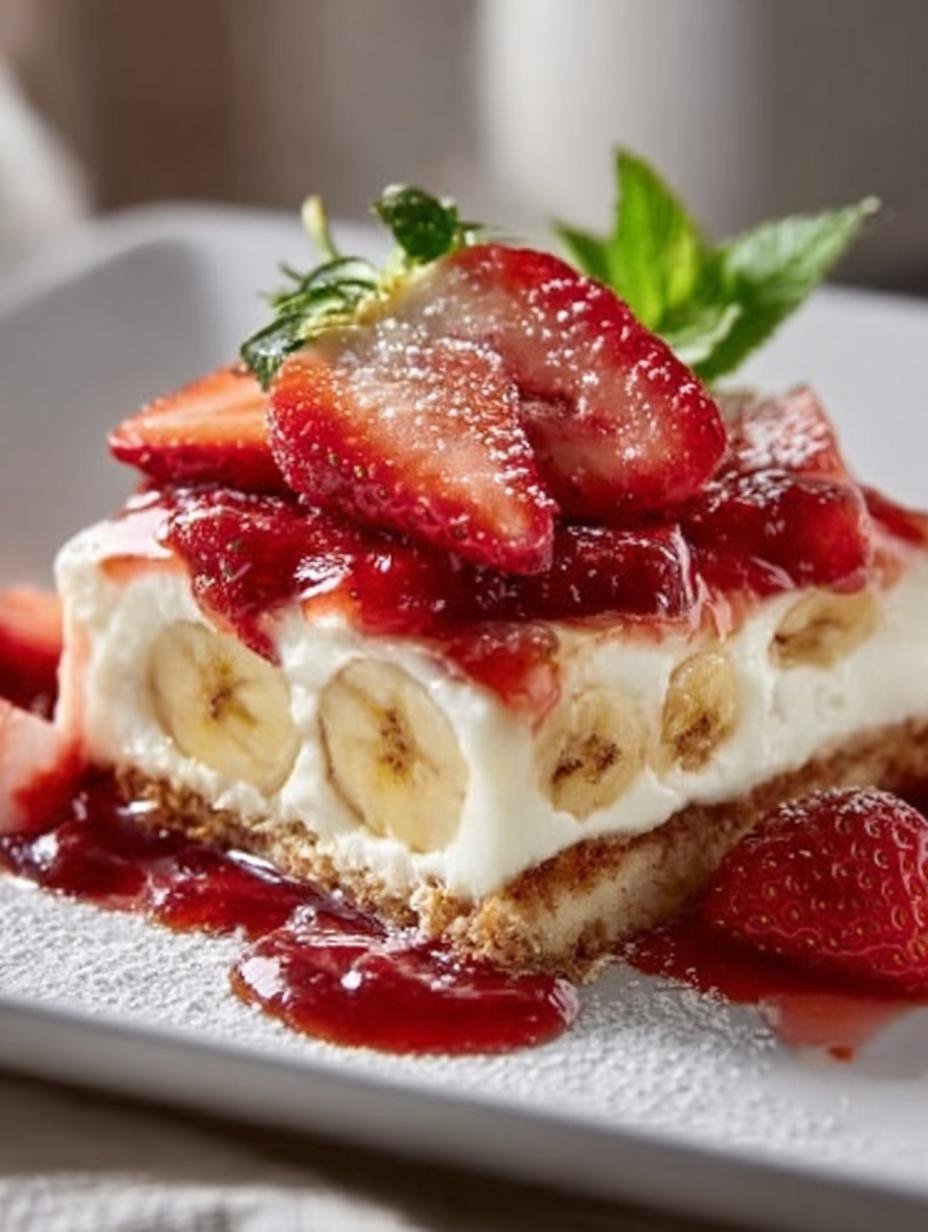 Irresistibly Creamy Strawberry Banana Cheesecake Bars - Irresistibly Creamy Strawberry Banana - main visual representation