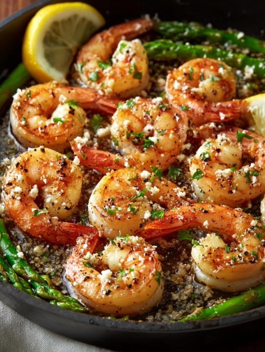 Lemon Garlic Shrimp with Asparagus & Feta Crumble - Lemon Garlic Shrimp with - main visual representation