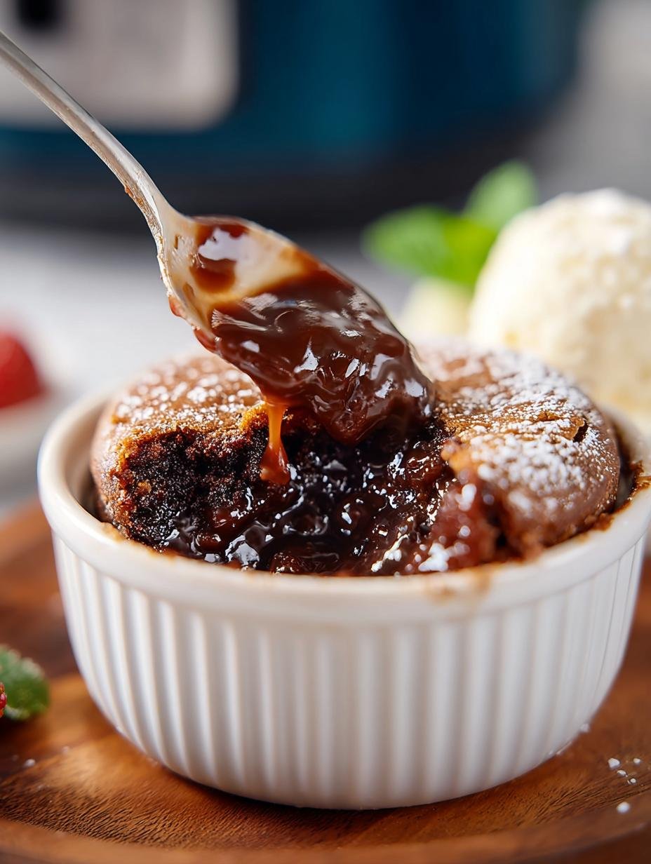 Irresistible Chocolate Cobbler served warm with ice cream on top