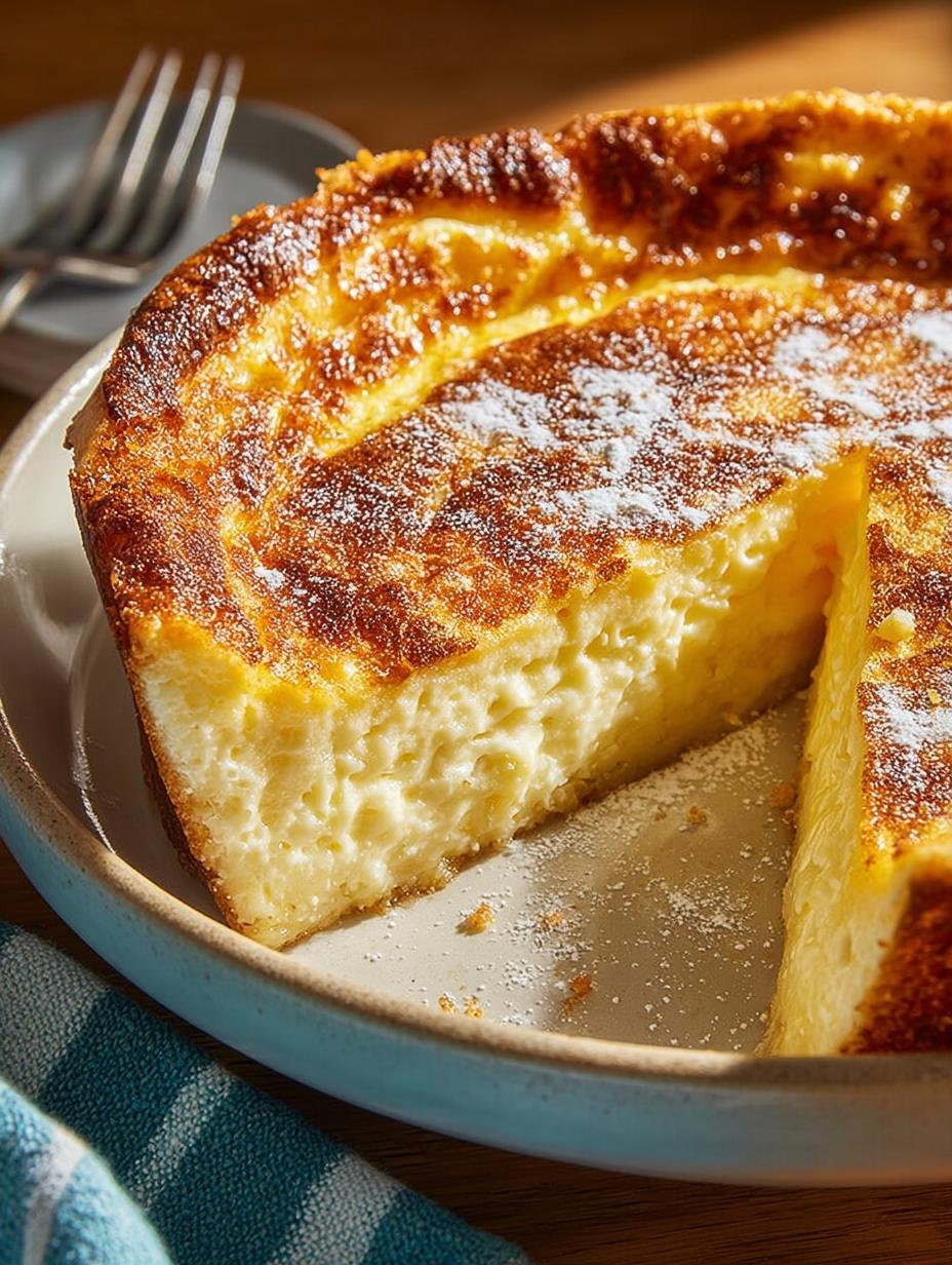 Delicious slice of Impossible Pie topped with whipped cream