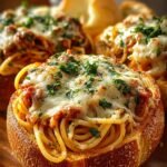 Spaghetti Garlic Bread Bowls
