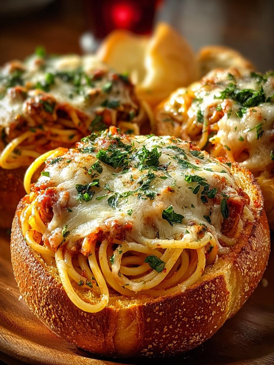 Spaghetti Garlic Bread Bowls