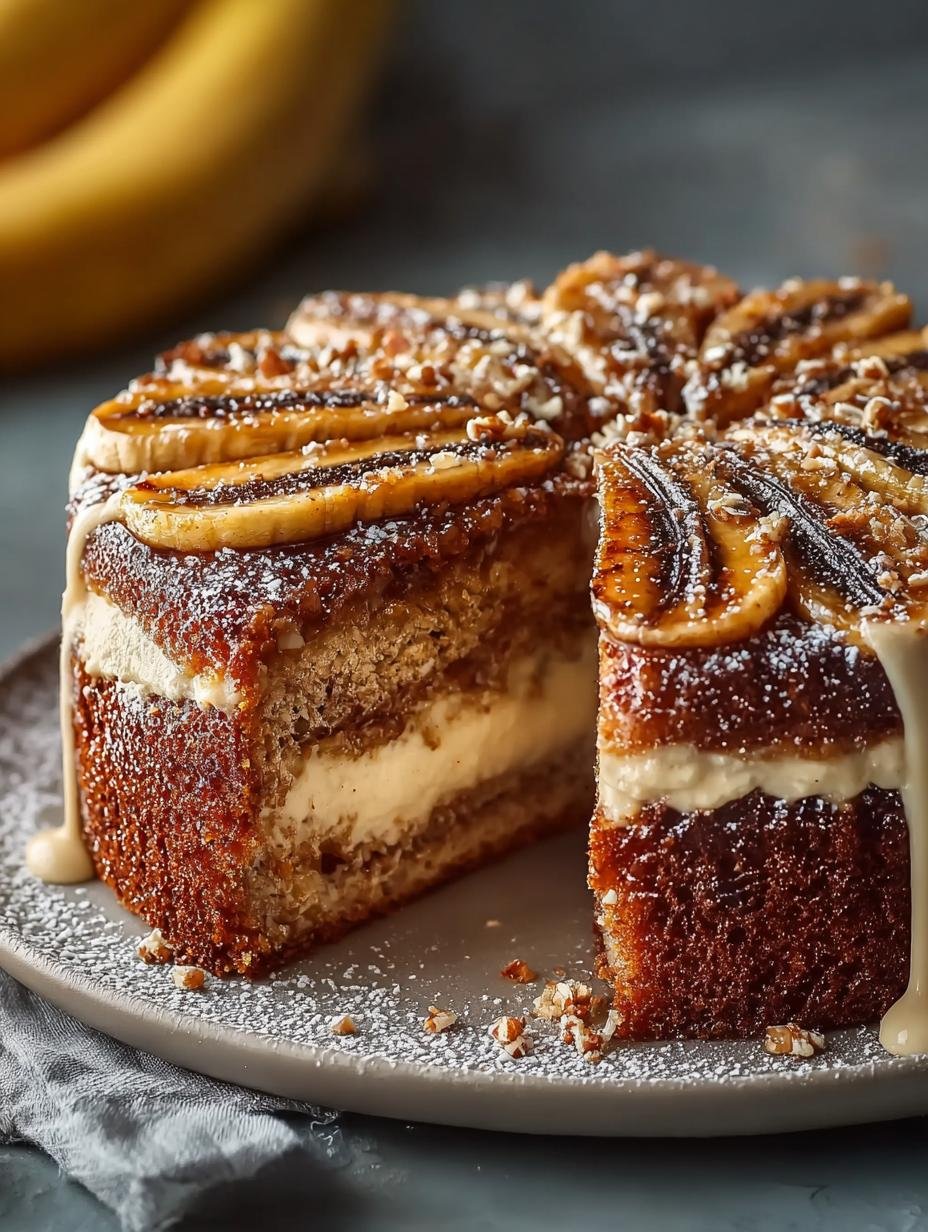 Irresistible Torched Banana Cake fresh from the oven on a cooling rack