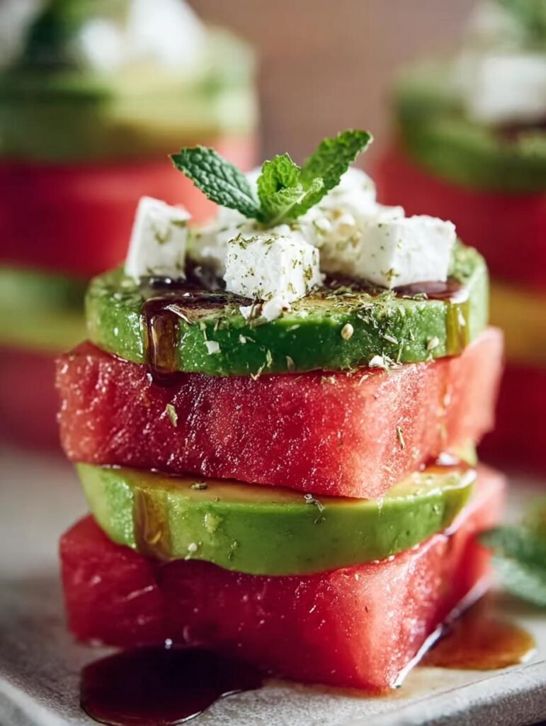 Watermelon Feta Avocado Stacks